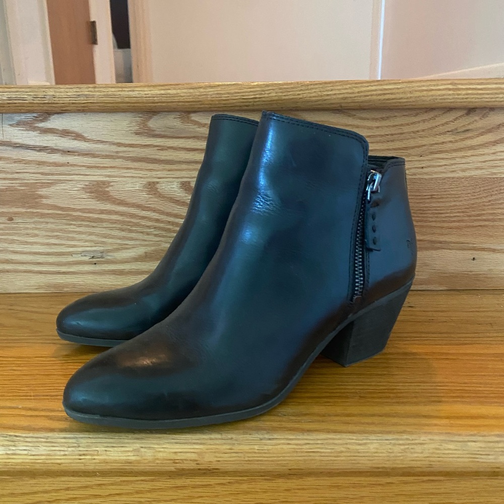 Frye Black Leather Side-Zip Ankle Booties